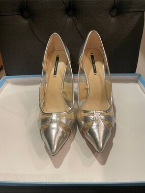 Zara Metallic Silver Pointed D'Orsay Pumps